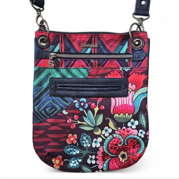 Desigual Floral Vibrant Patchwork Crossbody Bag Multicolor Boho Statement Purse - Picture 2 of 16